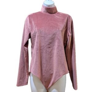 American Eagle Pink Velvet ‎ Long Sleeve Mock Neck Thong Bodysuit XL City Chic